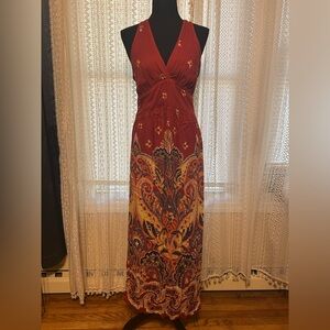 Elegant Red Paisley Maxi Dress